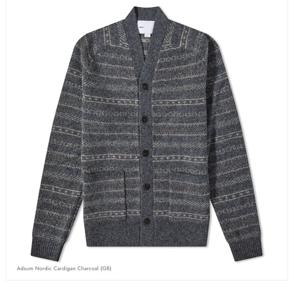 Adsum Men's Grey Nordic Cardigan Sweater - Wool Knit - Fair Isle Style - Picture 1 of 5